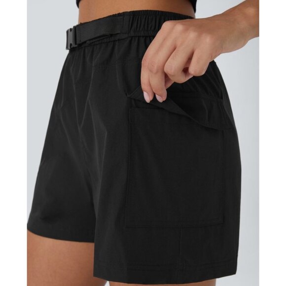 Halara Waterproof High Waisted Belted Pocket Hiking Cargo Shorts Sz Large Black - Picture 14 of 14